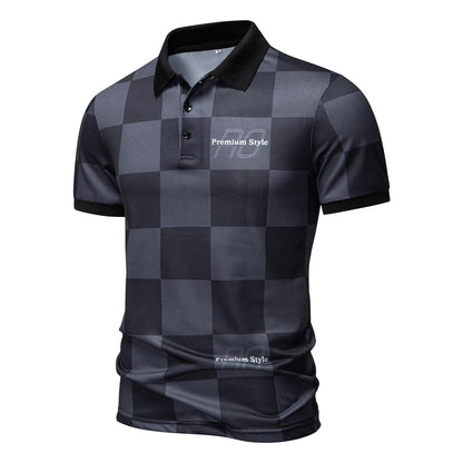 Checkered Short-Sleeve Letter-Printed Casual Fashion T-Shirt