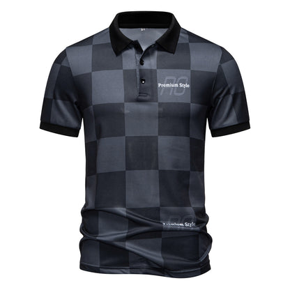 Checkered Short-Sleeve Letter-Printed Casual Fashion T-Shirt