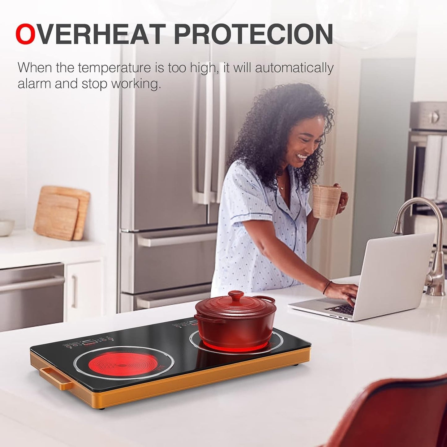 2200W + 2200W Dual Electric Infrared Cooktop – Portable Double Burner Ceramic Hot Plate with 9 Power Levels, Timer & LED Display, 220-240V