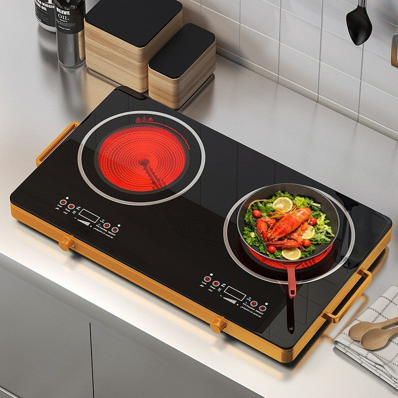 2200W + 2200W Dual Electric Infrared Cooktop – Portable Double Burner Ceramic Hot Plate with 9 Power Levels, Timer & LED Display, 220-240V